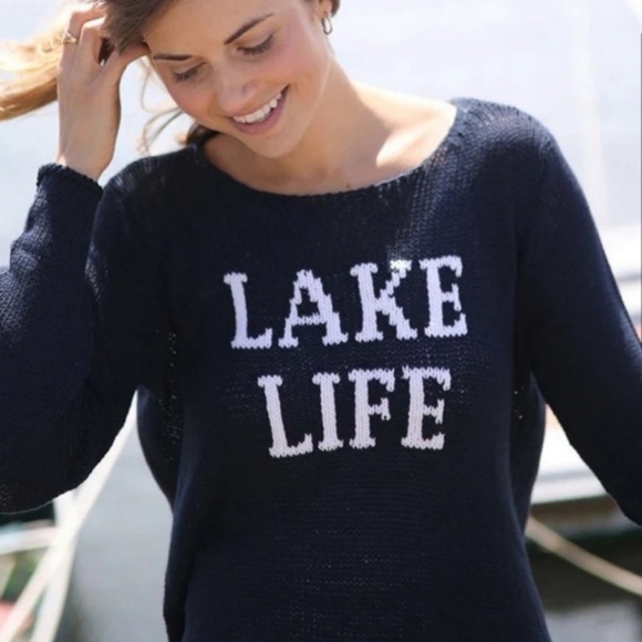 Wooden Ships LAKE LIFE Navy Sweater with White Words - Picture 3 of 16